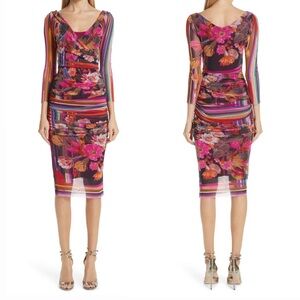 FUZZI Fitted Ruched Dress in Cactus Print Multicolor Women's Size Small